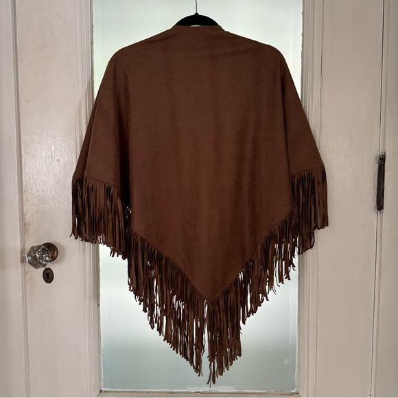 Chico’s | Luxe Fringed Poncho in Faux Leather - Picture 7 of 8